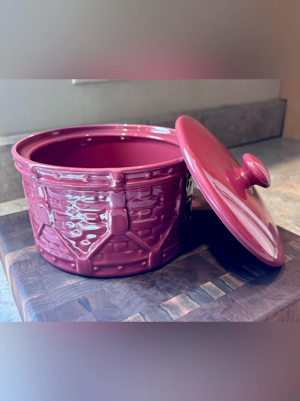 Longaberger Paprika Drum Crock W/ Lid